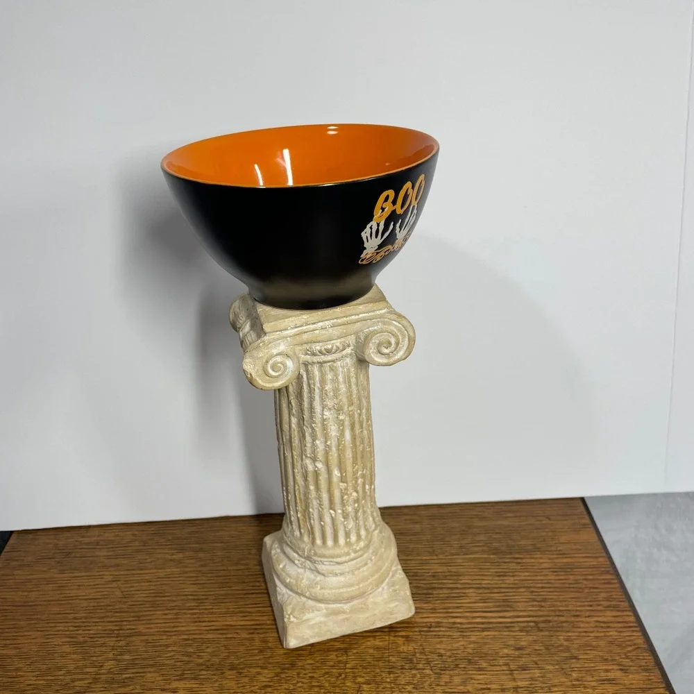 Eli + Ana Halloween Bowl Skeleton Hands BOO Black Orange Ceramic Candy Dish Goth
